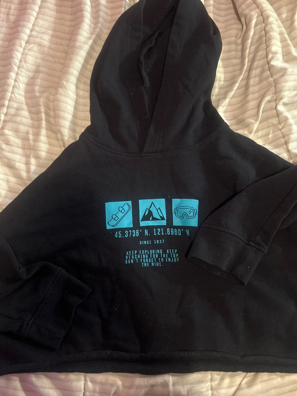 Black Hoodie with Teal Graphic Icons